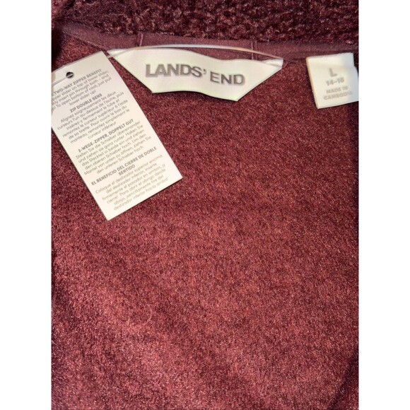 NEW Lands End Large Women Boucle Fleece Coat Jacket Burgundy NWT 14-16 - Picture 8 of 12